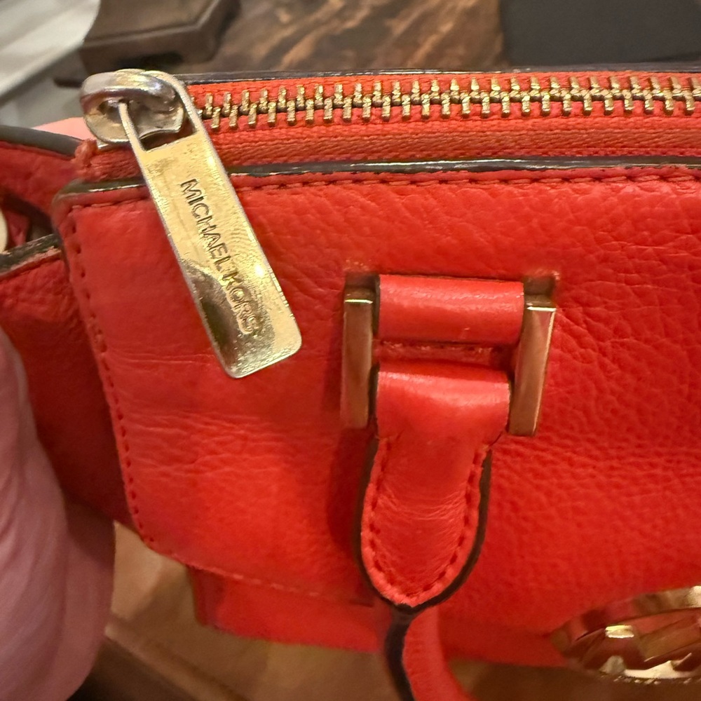 Michael Kors Red/Orange 2 Way Satchel with Gold Accents - Picture 8 of 16